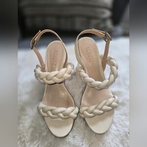 EUC SCHUTZ  Chunky braided leather cork wedge slingback platforms size 8 wedge